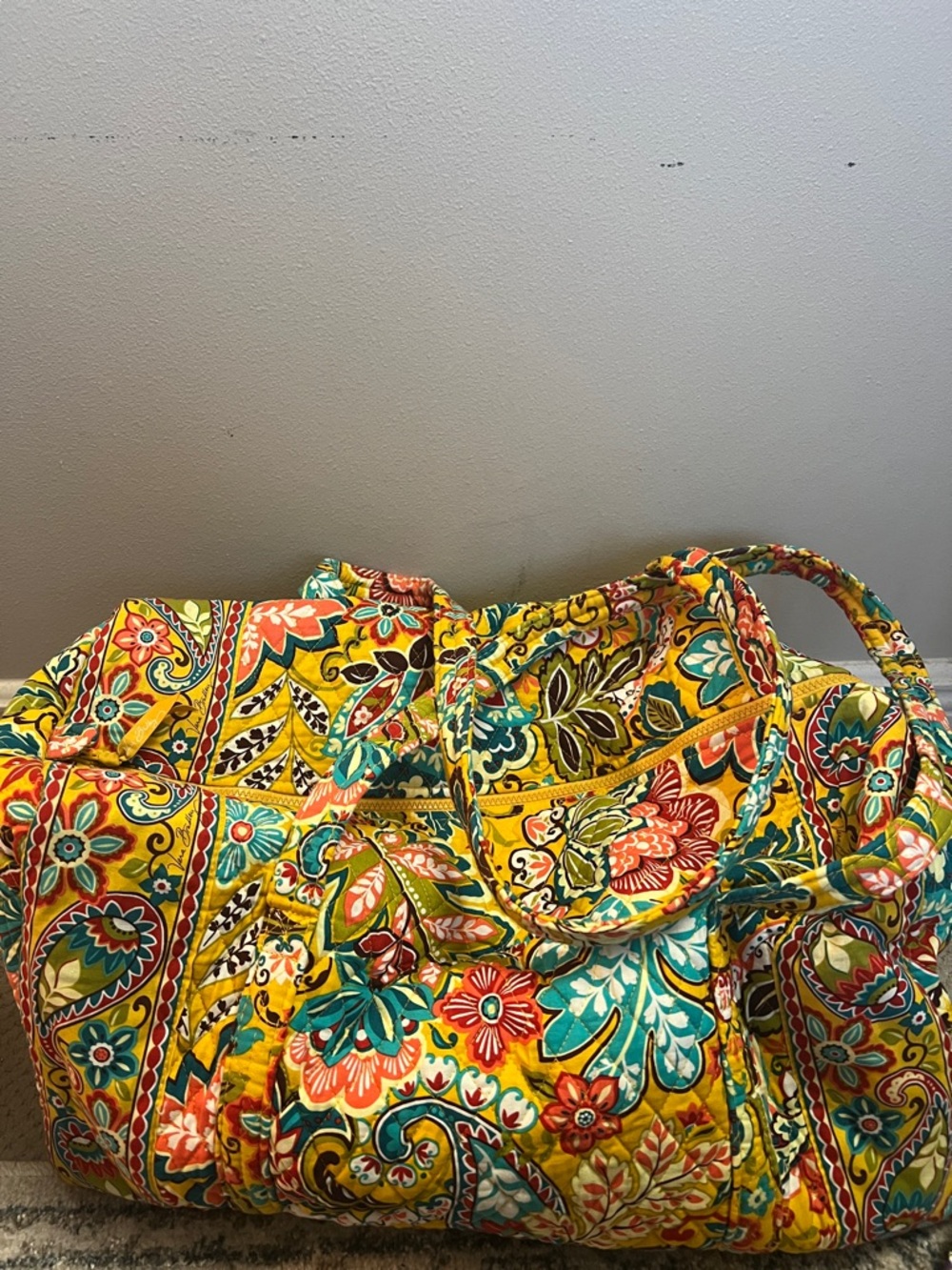 Vera Bradley Yellow Quilted large duffle bag  with Multicolor Floral Print
